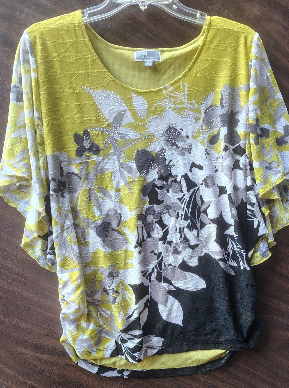 JM Collection Yellow Multicolor Floral Batwing Blouse